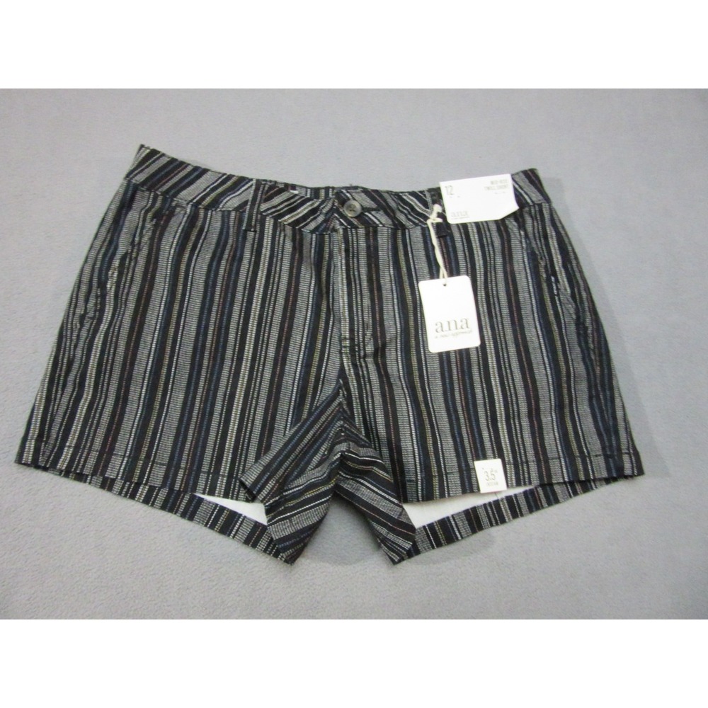 Ana Shorts Womens 12 Black Gray Stitch Stripe Stretch Mid Rise Twill Casual